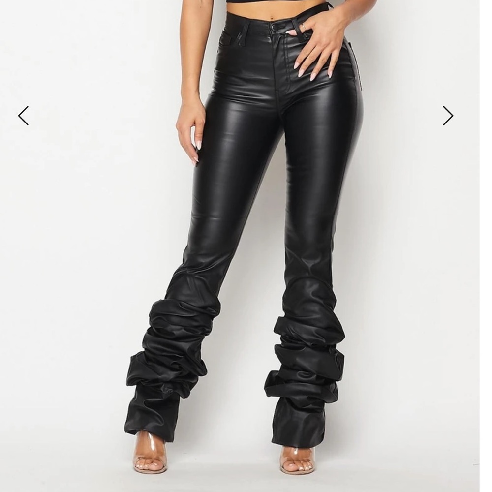 Scrunch Up Bootcut Black Faux Leather Pants